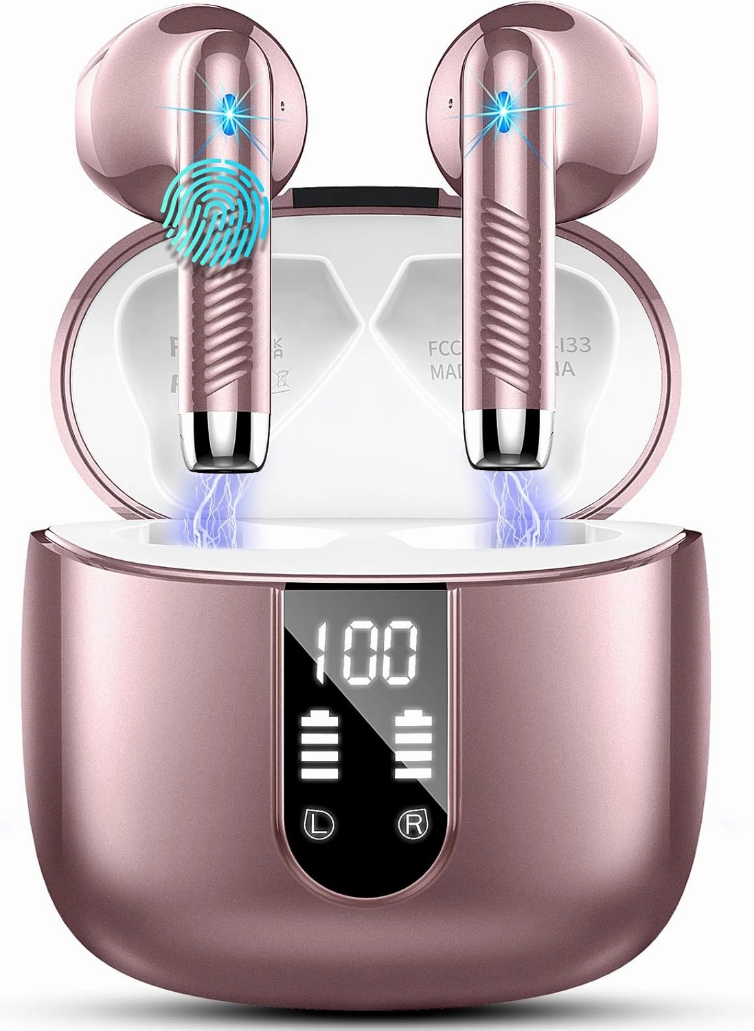 QXQ Wireless Earbuds, Bluetooth Headphones 5.4 Stereo Bass Ear Buds with ENC Noise Cancelling Mics, 40H Bluetooth Earbuds with LED Display Charging Case, IP7 Waterproof Earphones for Android iOS TWS earbuds,compact wireless buds,Bluetooth ear tips,