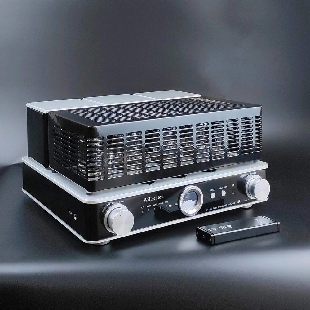 R8 KT88/EL34 x4 Tube Amplifier Integrated AMP Power Amplifier Headphone Replaceable Basic Meter (Silver)