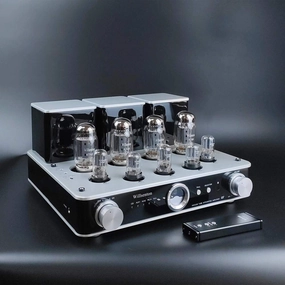R8 KT88/EL34 x4 Tube Amplifier Integrated AMP Power Amplifier Headphone Replaceable Basic Meter (Silver) integrated amplifier,stereo receiver,hi-fi amp combo,