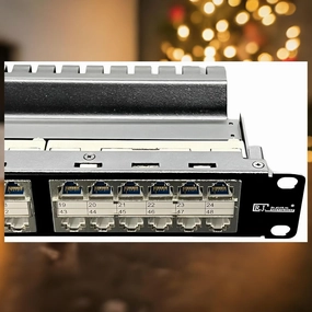 R.J. Enterprises-HDPP-48S-C6, 48 Port-1U (Shielded) ONE U-High Density-Cut 50% Space-Die Cast Box to Cut Cross Talk-Cat6, Patch Panel (10G), Feed Through, Rack Mount-Data Center-PoE , Ethernet rackmount gear,audio rack equipment,studio rackmounts,