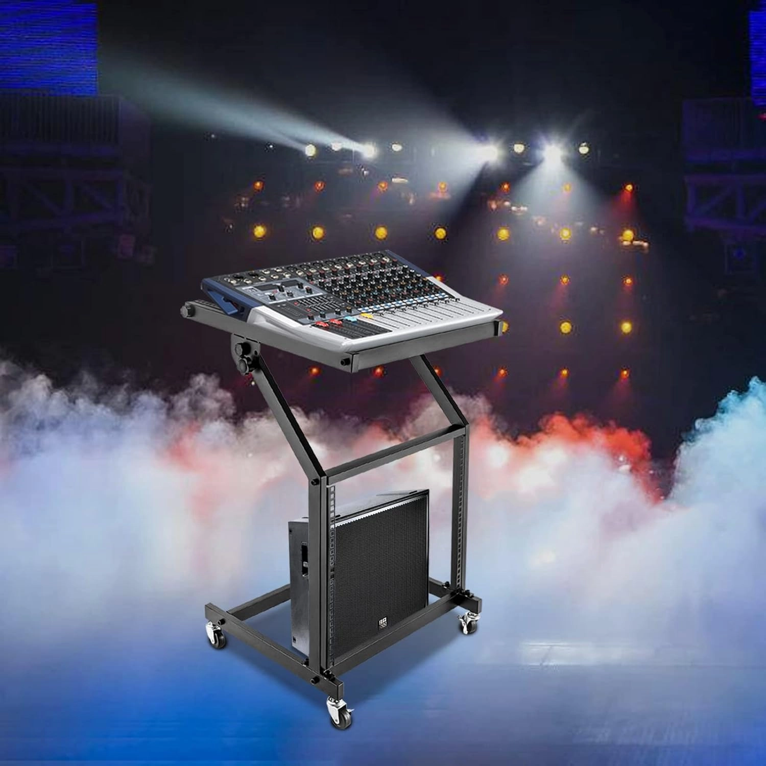 Rack Mount Mixer Case Stand, Studio Equipment Cart, Stage Amp DJ Rolling for Homes/Offices/Music Studios/Performance Stages (9U - 4 Wheels)