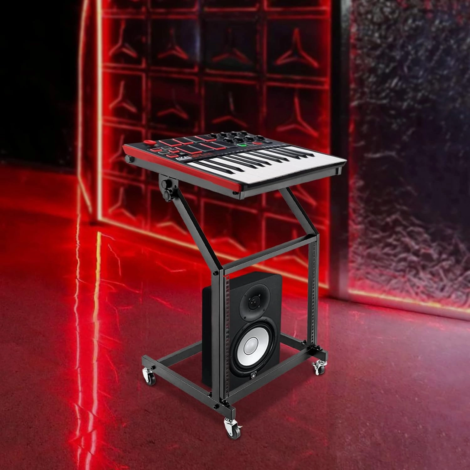 Rack Mount Mixer Case Stand, Studio Equipment Cart, Stage Amp DJ Rolling for Homes/Offices/Music Studios/Performance Stages (9U - 4 Wheels)