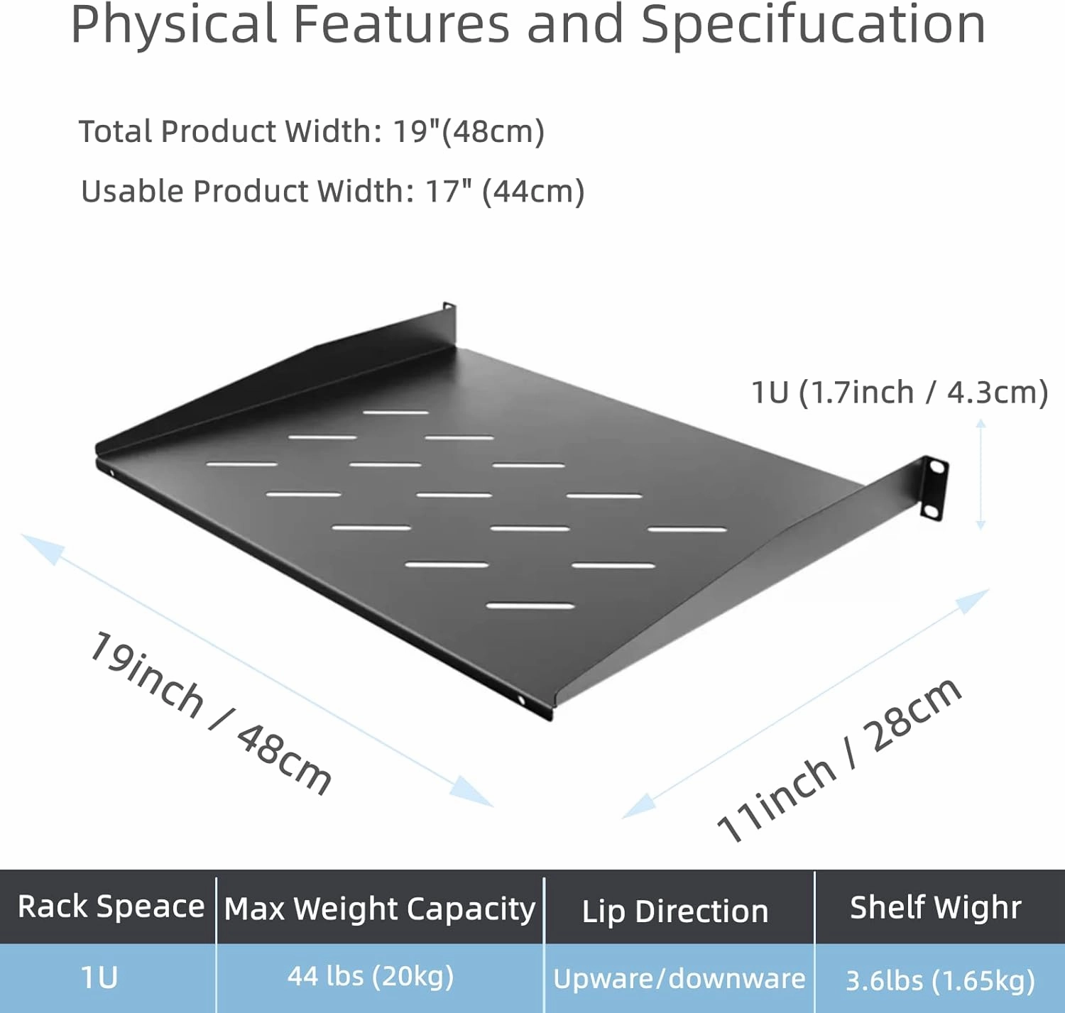 Rack Shelf Vented Cantilever Universal Shelves - 11" Deep for 19 Equipment Carbinet Tray Rack Server Rack - Heavy-Duty 1.2mm Cold Rolled Steel 60lbs Capacity (1U-11inch) music server,hi-fi media server,digital audio storage,