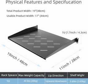 Rack Shelf Vented Cantilever Universal Shelves - 11" Deep for 19 Equipment Carbinet Tray Rack Server Rack - Heavy-Duty 1.2mm Cold Rolled Steel 60lbs Capacity (1U-11inch) music server,hi-fi media server,digital audio storage,