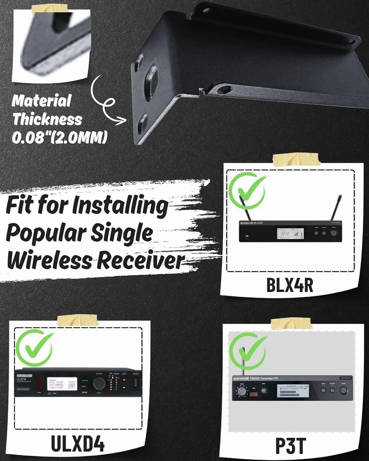 Rackmount Kit for Shur BLX4R, ULXD4 and P3T Single Wireless Transmitters in Rack Space Case