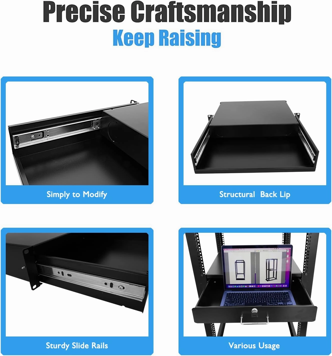 RAISING ELECTRONICS Drawer Server Cabinet Case 19 Inch Locking Rack Mount DJ Lockable Deep Drawer with Key (4U)