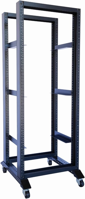 RAISING ELECTRONICS Open Rack 24U 4 Post Open Frame 19-Inch Data Network Desktop Server/Audio Rack Black audio rack,hi-fi component stand,media shelf,