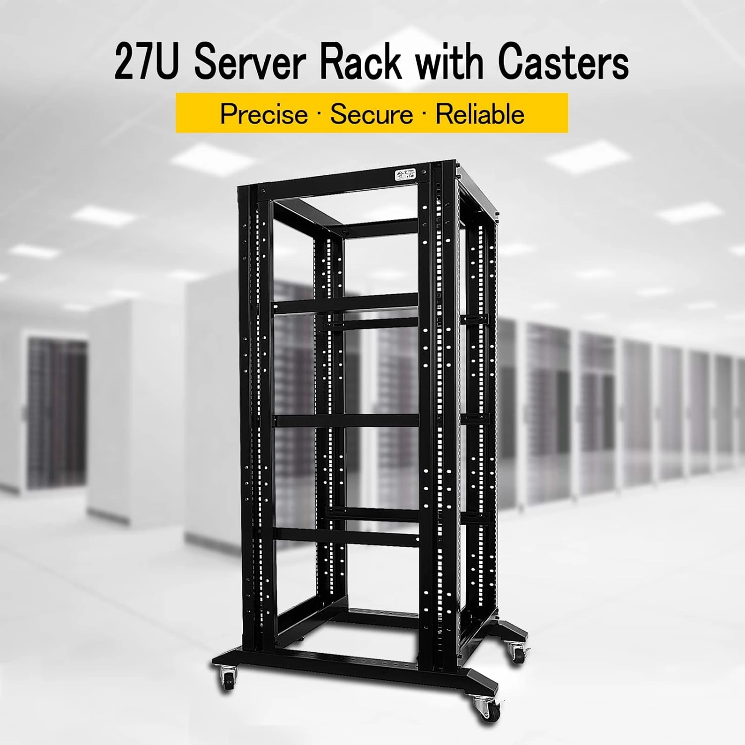 Raising Electronics Server Rack Open Frame Rack 4 Post 19 inch Adjustable Server/Audio Rack Cold Rolled Steel(27U,24Depth)