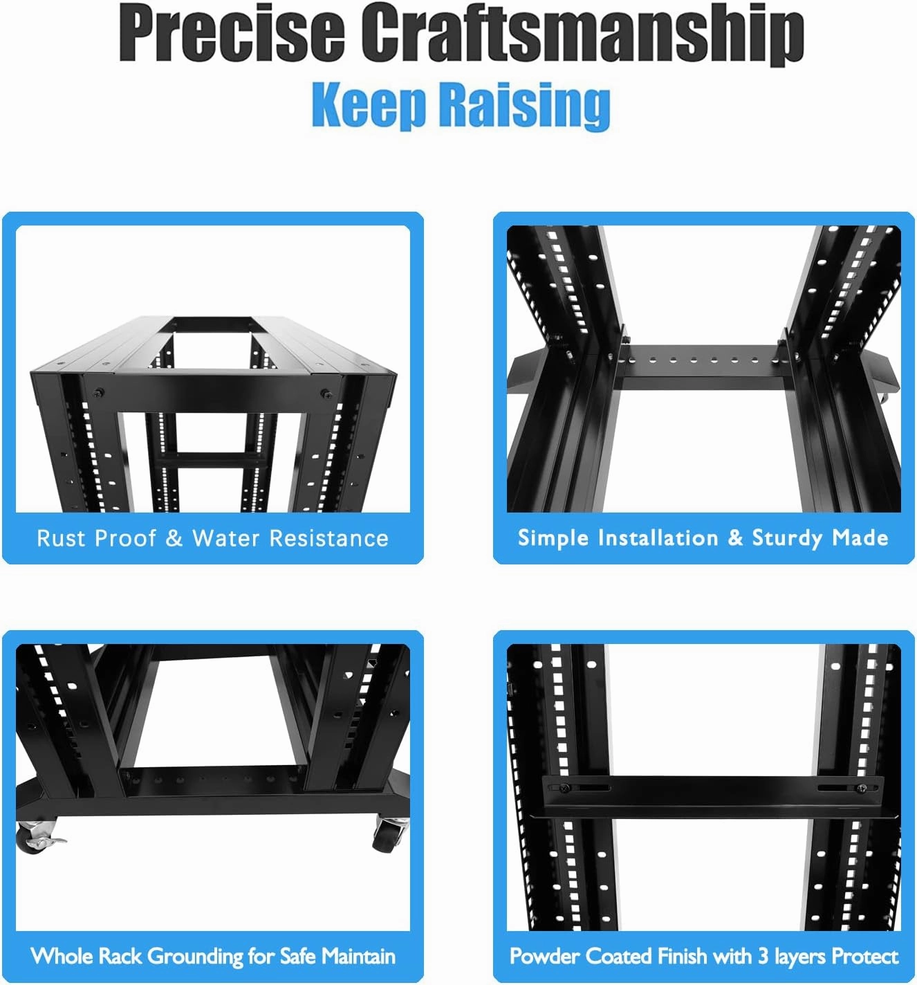 Raising Electronics Server Rack Open Frame Rack 4 Post 19 inch Adjustable Server/Audio Rack Cold Rolled Steel(27U,24Depth)