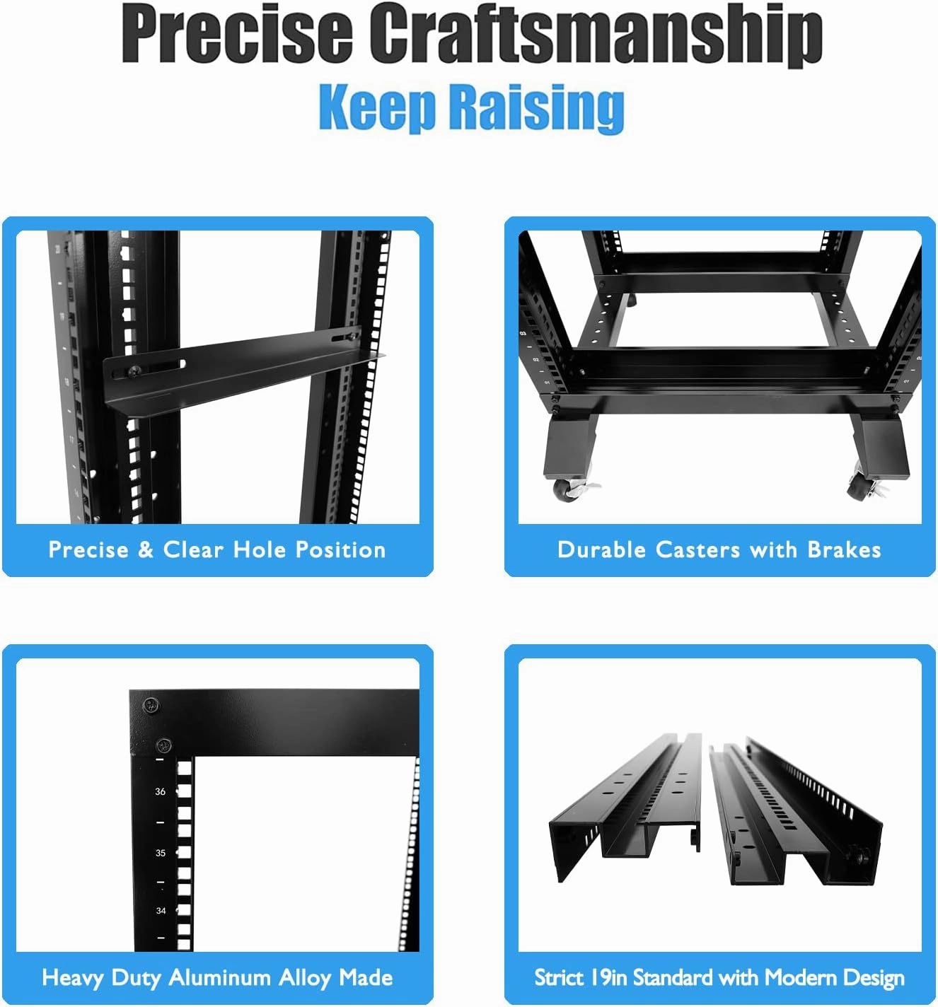 Raising Electronics Server Rack Open Frame Rack 4 Post 19 inch Adjustable Server/Audio Rack Cold Rolled Steel(27U,24Depth)