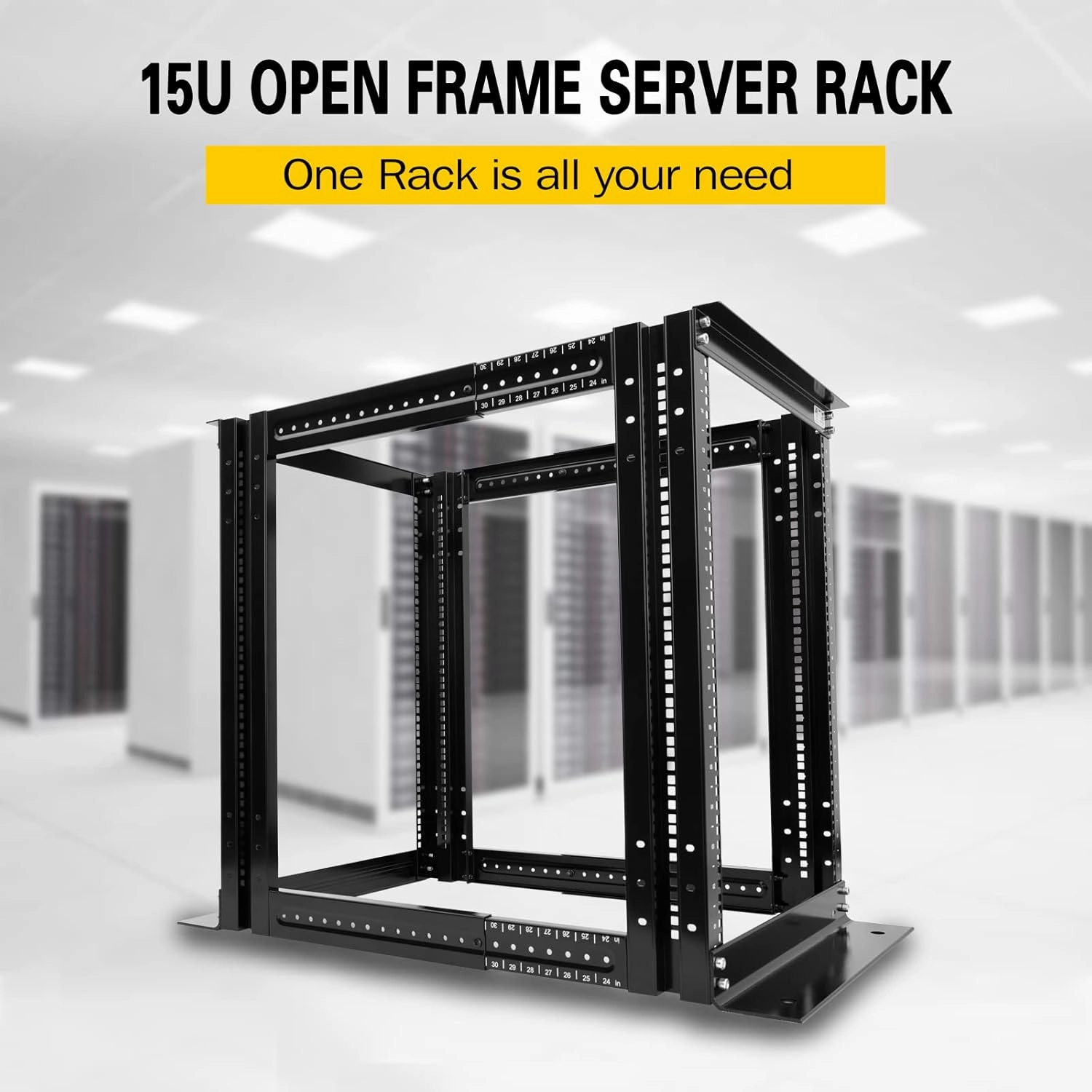 Raising ELECTRONIS 15U 4 Post Open Rack Frame Rack Enclosure 19 Inch Adjustable Depth Aluminum UL Certified