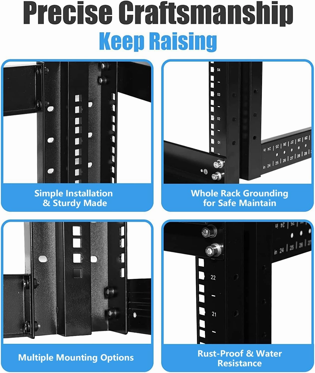 Raising ELECTRONIS 27U 4 Post Open Rack Frame Rack Enclosure 19 Inch Adjustable Depth Aluminum UL Certified