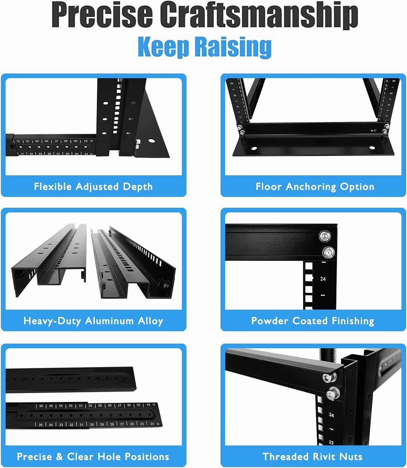 Raising ELECTRONIS 27U 4 Post Open Rack Frame Rack Enclosure 19 Inch Adjustable Depth Aluminum UL Certified