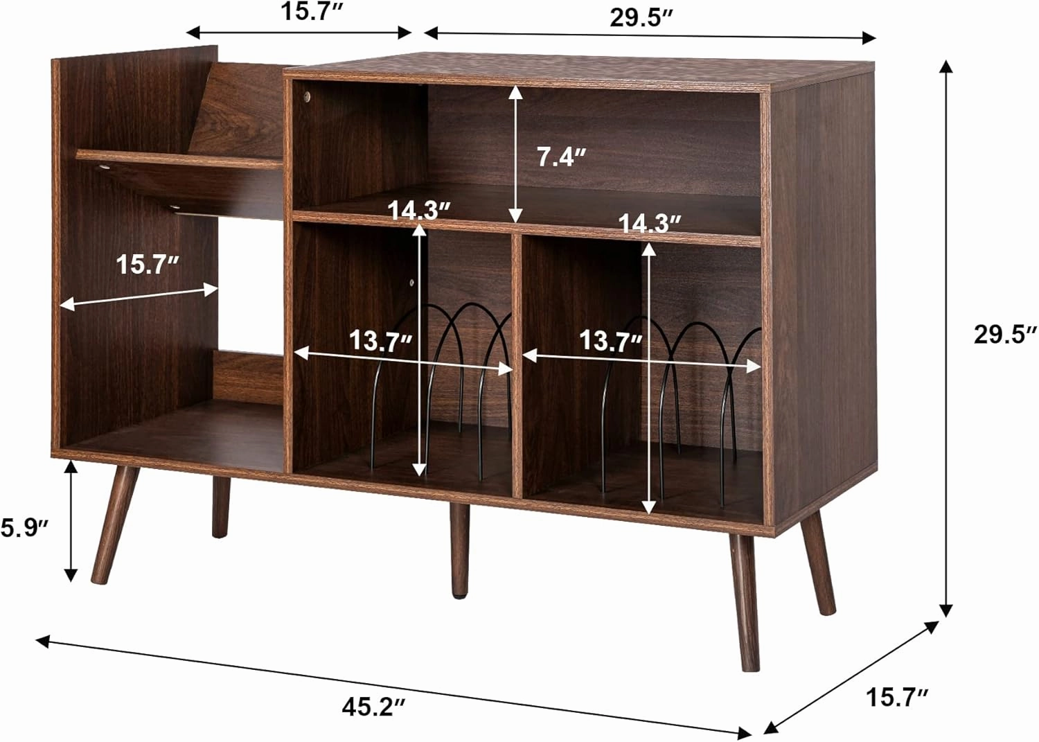 RARZOE Large Record Player Stand, Mid Century Concord Turntable Stand Table Holds Up to 350 Albums, Vinyl Record Storage Cabinet with Wood Legs for Living Room Office, Walnut Brown