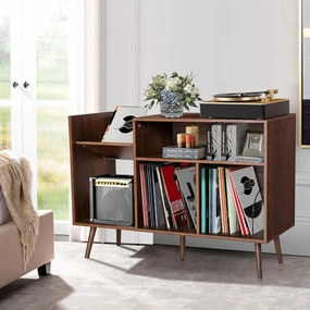 RARZOE Large Record Player Stand, Mid Century Concord Turntable Stand Table Holds Up to 350 Albums, Vinyl Record Storage Cabinet with Wood Legs for Living Room Office, Walnut Brown vinyl accessories,turntable parts,record player tools,