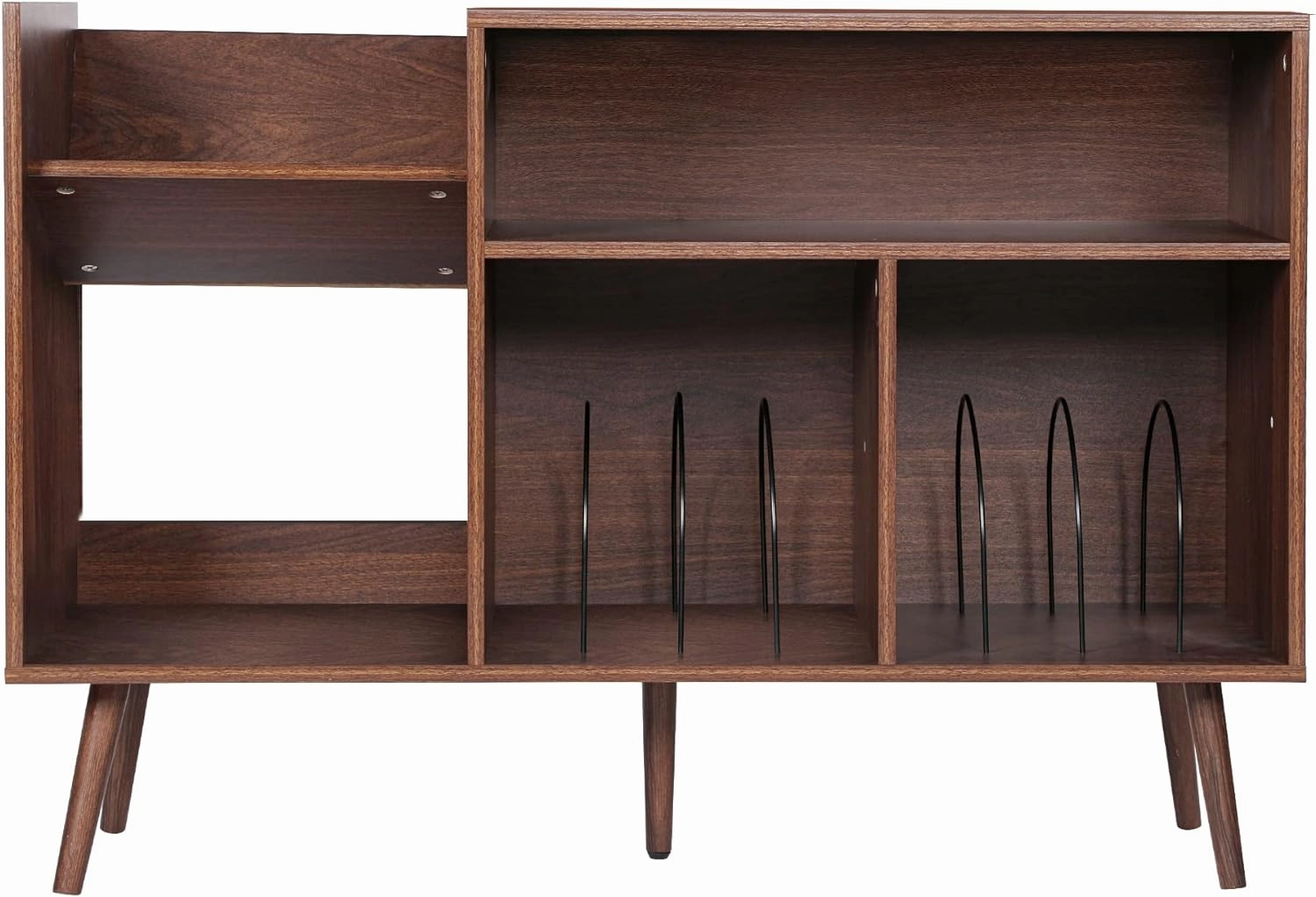 RARZOE Large Record Player Stand, Mid Century Concord Turntable Stand Table Holds Up to 350 Albums, Vinyl Record Storage Cabinet with Wood Legs for Living Room Office, Walnut Brown