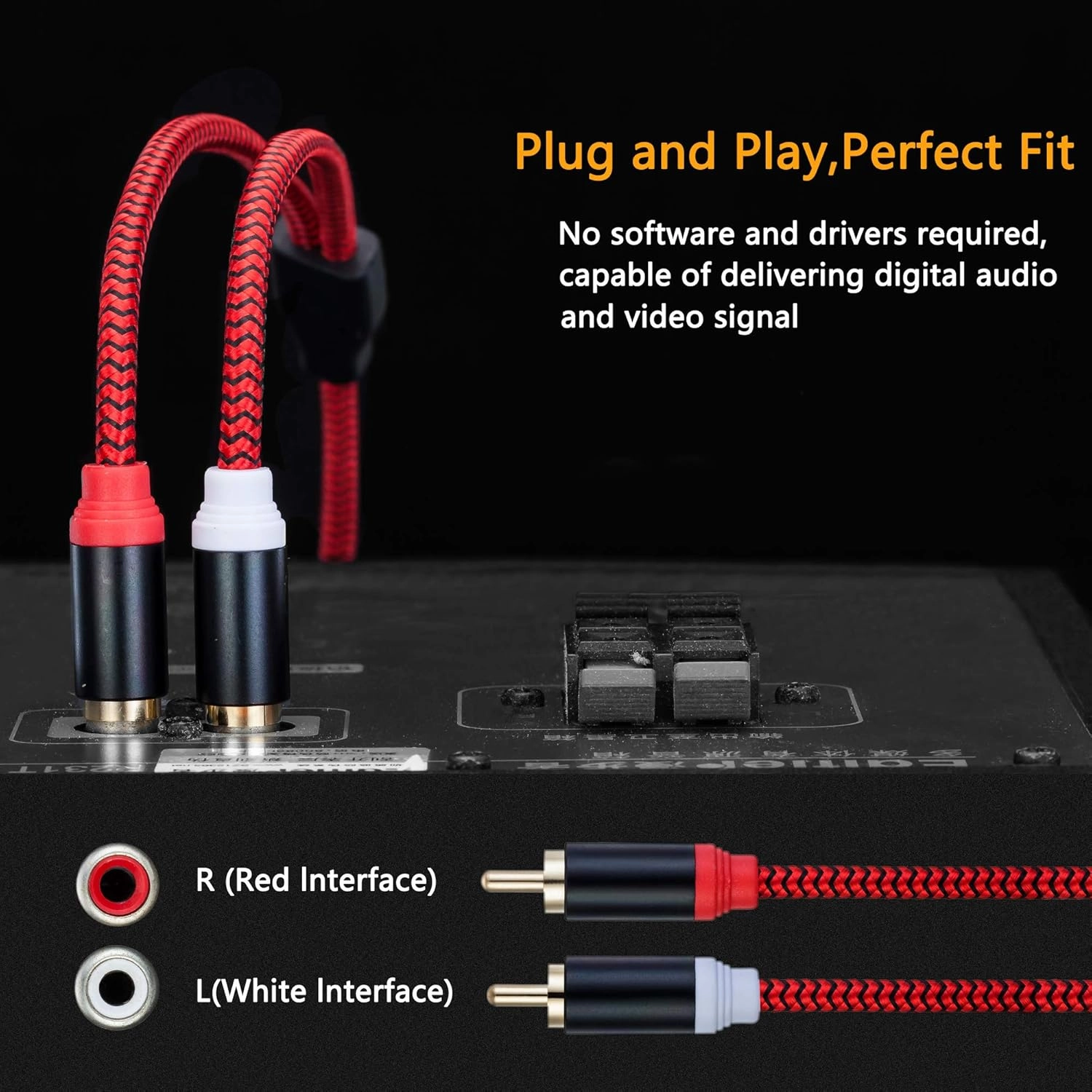 RCA Cable 3Ft,2Rca Male to 2-Rca Male Audio Stereo Subwoofer Cable [Hi-Fi Sound] Nylon-Braided Auxiliary Audio Cord for Home Theater, HDTV, Amplifiers, Hi-Fi Systems,Speakers and etc(3Ft/1M)