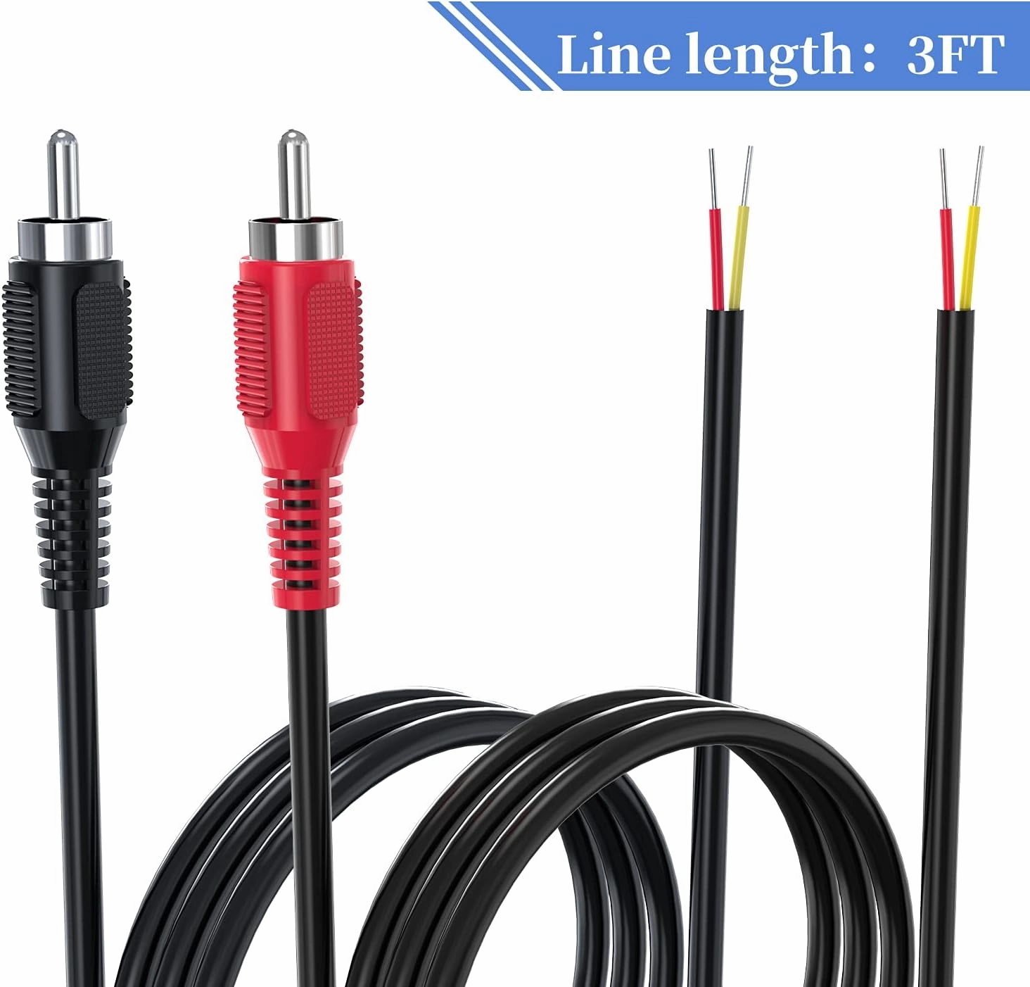 RCA to Speaker Wire Adapter, 18AWG 2 Pack 3ft RCA Male Plug to Bare Cable Open End, UIInosoo Audio Cable, Red and Black