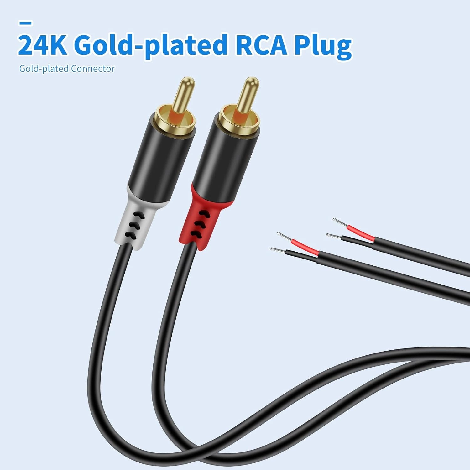 RCA to Speaker Wire Adapter, 2 Bare Wire Speaker Cables to RCA Plug Adapter for Audio Video AV Receiver TV Subwoofer - 20AWG, 9.8ft