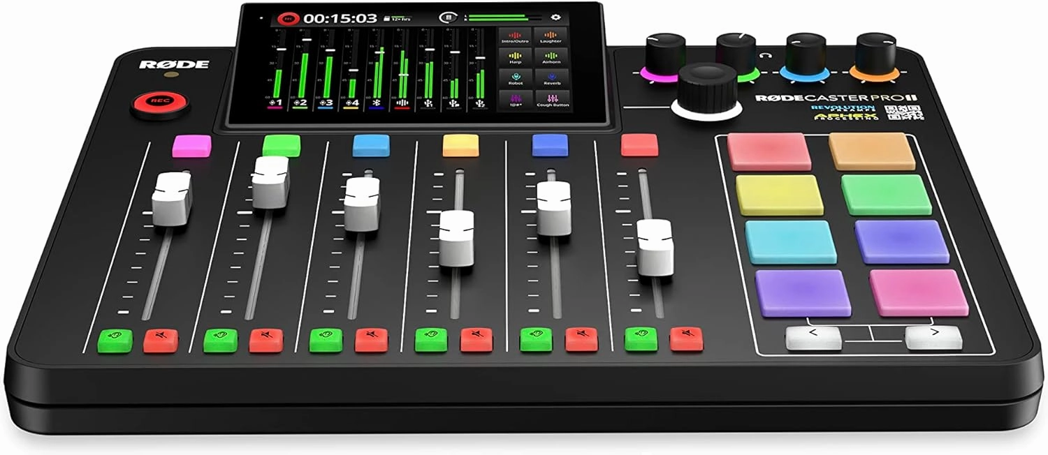 RDE RDECaster Pro II All-in-One Production Solution for Podcasting, Streaming, Music Production and Content Creation,Black audio interface,USB interface,music recording input,