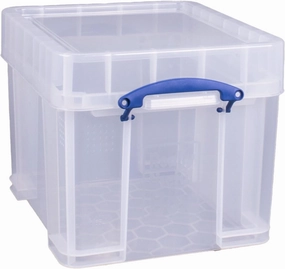 Really Useful Box 35 Liter Plastic Stackable Storage Container with XL Snap Lid & Built-In Clip Lock Handles for Home or Office Organization, Clear vinyl storage,record holder,LP organizer,