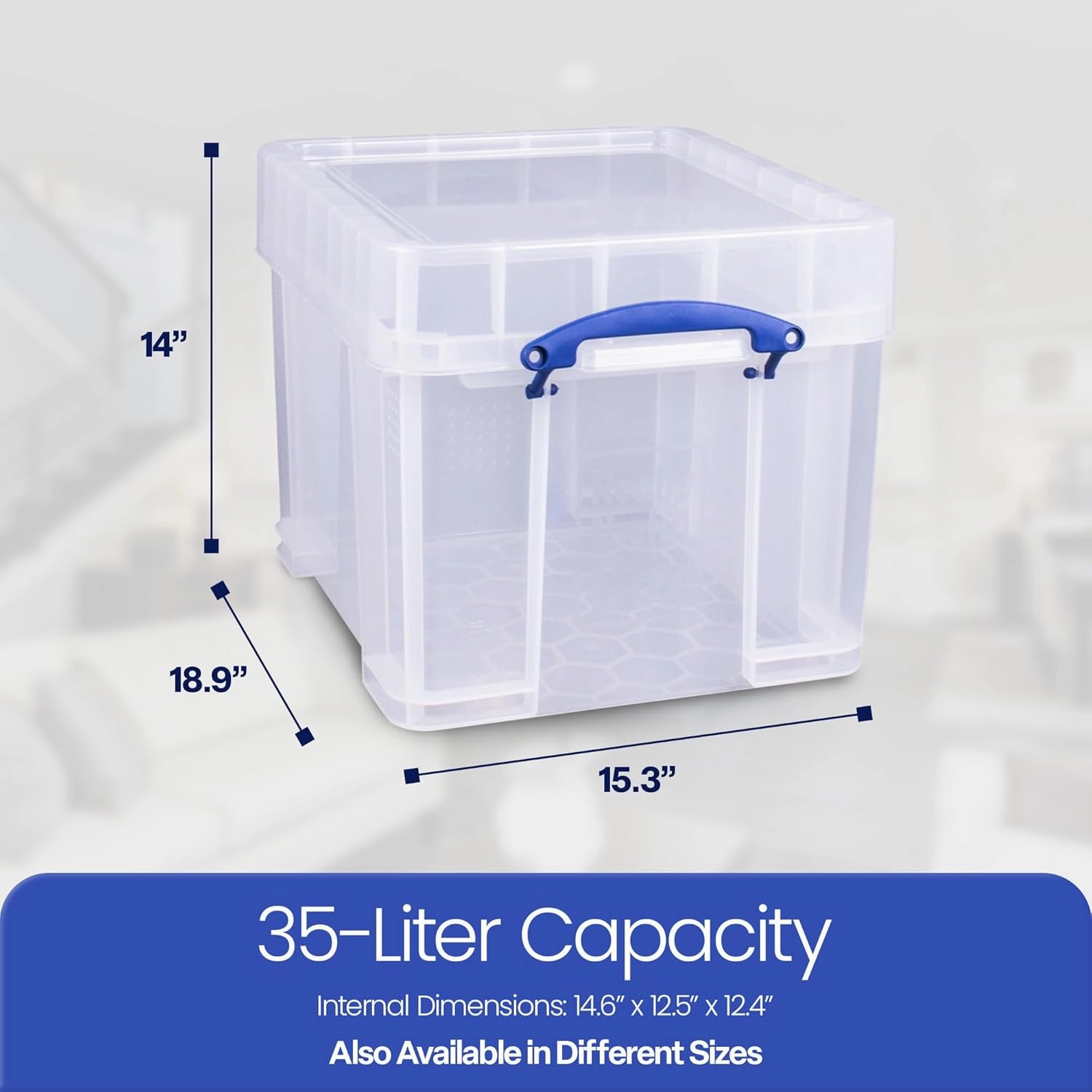 Really Useful Box 35 Liter Plastic Stackable Storage Container with XL Snap Lid & Built-In Clip Lock Handles for Home or Office Organization, Clear
