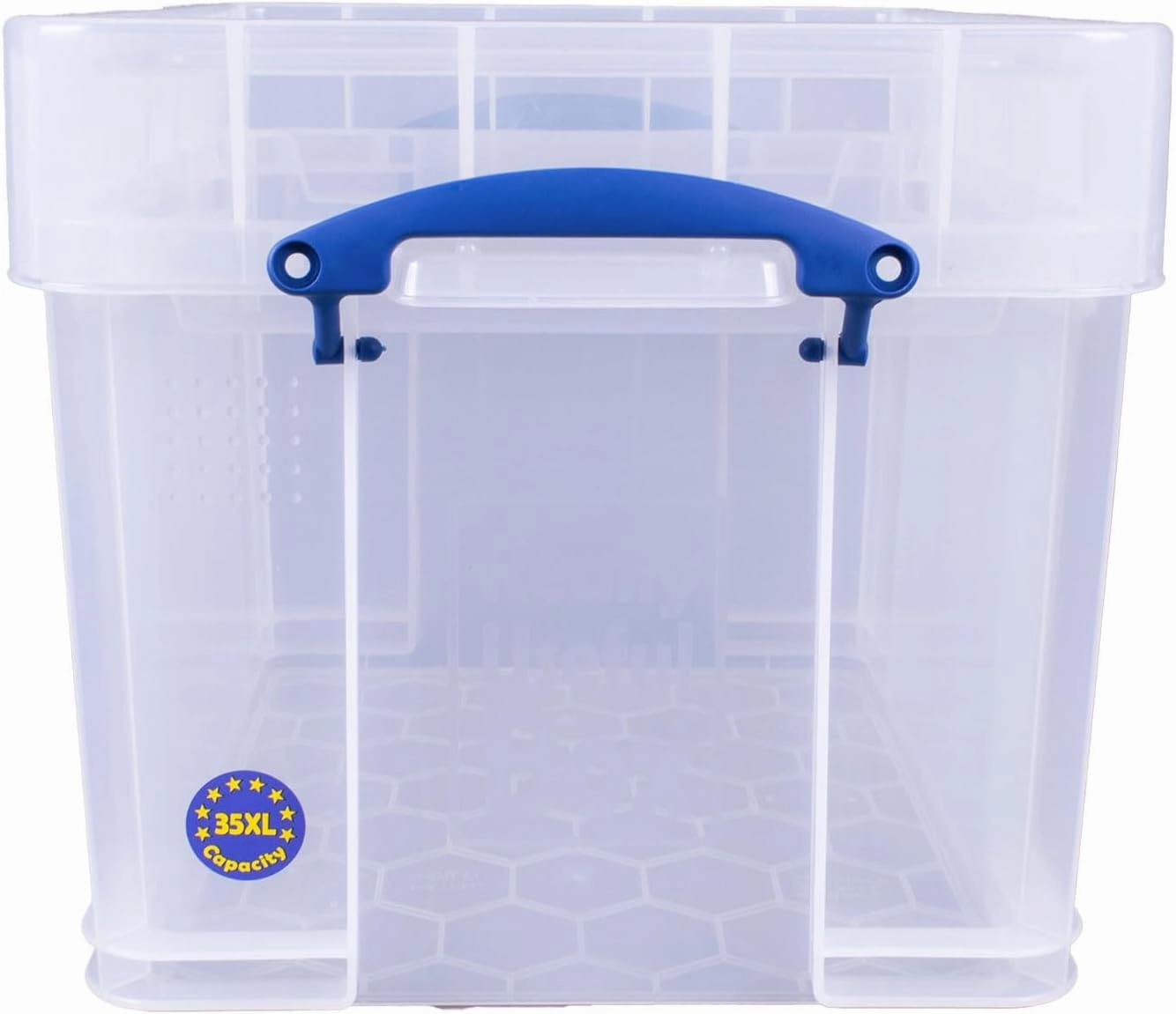 Really Useful Box 35 Liter Plastic Stackable Storage Container with XL Snap Lid & Built-In Clip Lock Handles for Home or Office Organization, Clear