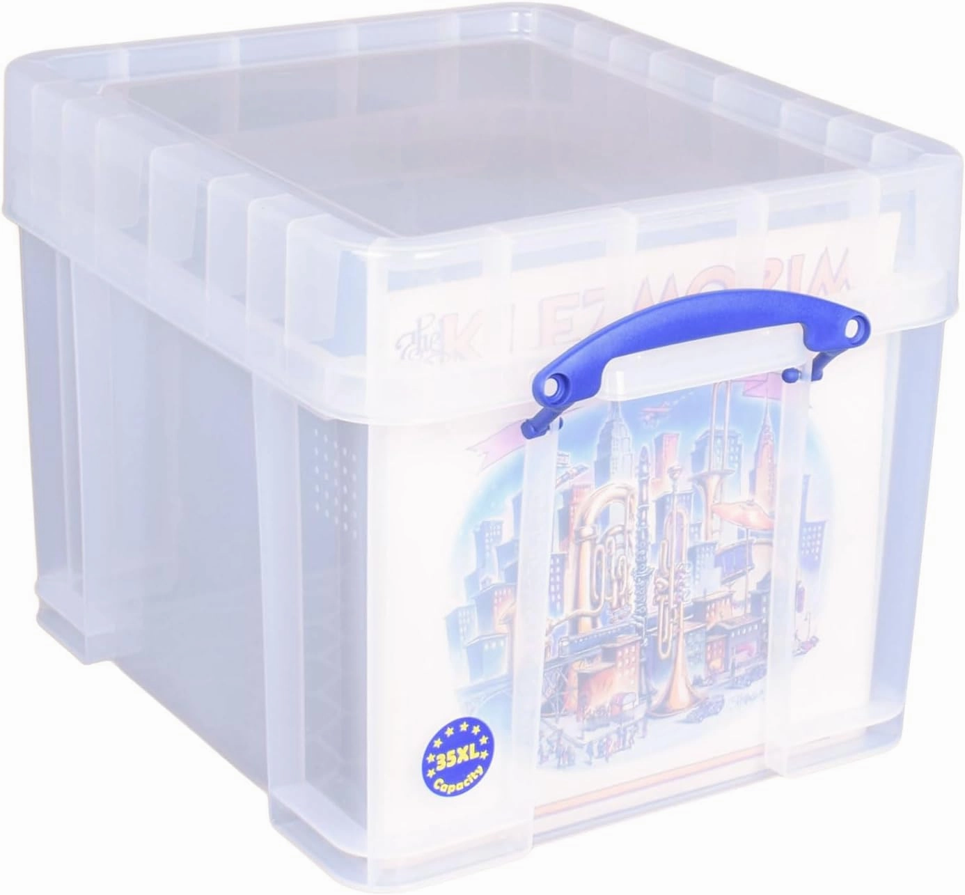 Really Useful Box 35 Liter Plastic Stackable Storage Container with XL Snap Lid & Built-In Clip Lock Handles for Home or Office Organization, Clear
