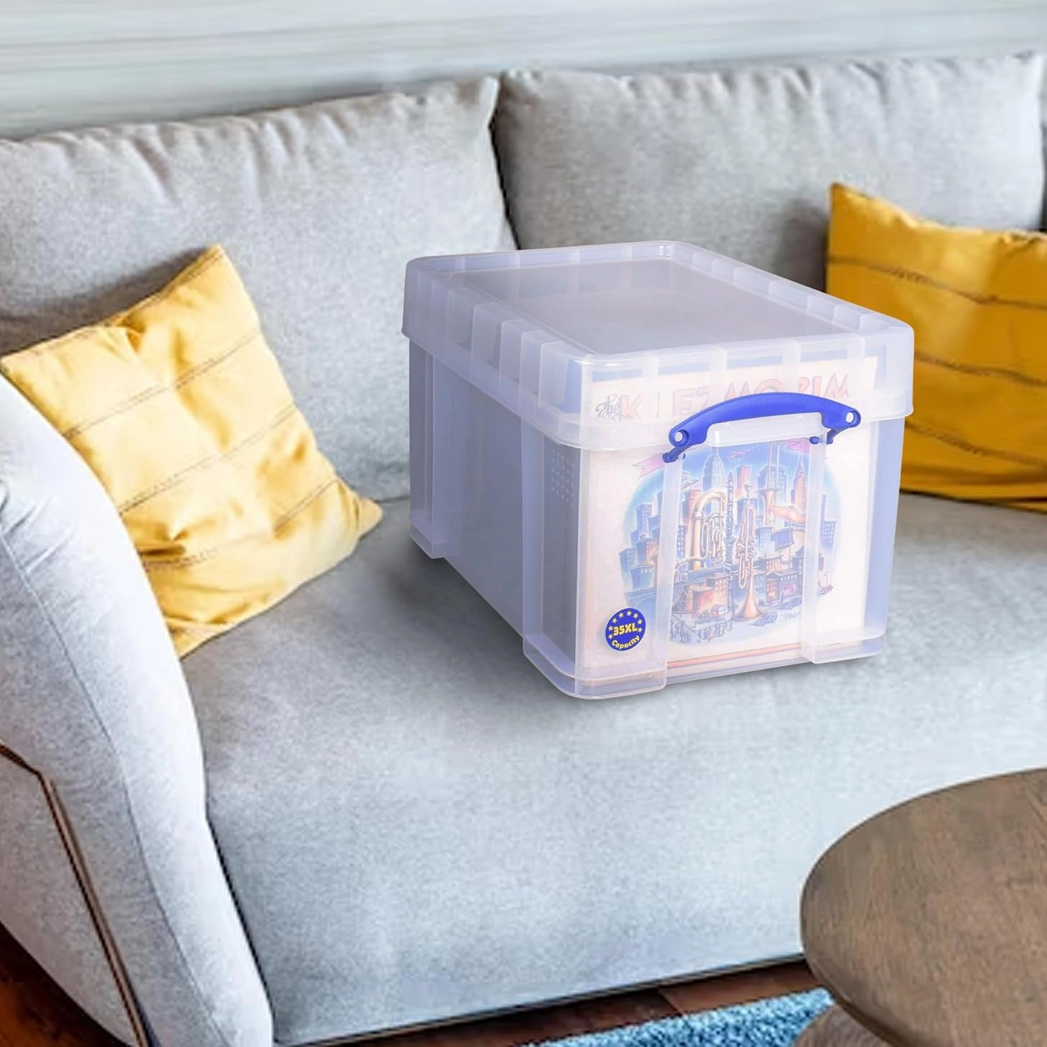 Really Useful Box 35 Liter Plastic Stackable Storage Container with XL Snap Lid & Built-In Clip Lock Handles for Home or Office Organization, Clear