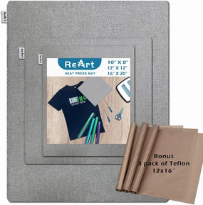 ReArt 3 Pcs Heat Press Mat 10" x 8" / 12" x 12" / 16" x 20" with 3 Pcs Teflon 12" x 16" for Cricut Easypress Both Sides Applicable - Cricket Craft Vinyl Ironing Insulation Transfer Heating Mats vinyl accessories,turn