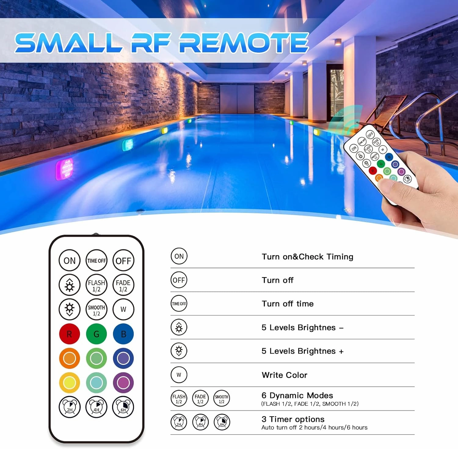 Rechargeable Submersible Pool Light - Waterproof Underwater 16 Color Changing Hot Tub Light With Remote Control and Magnet for Pond