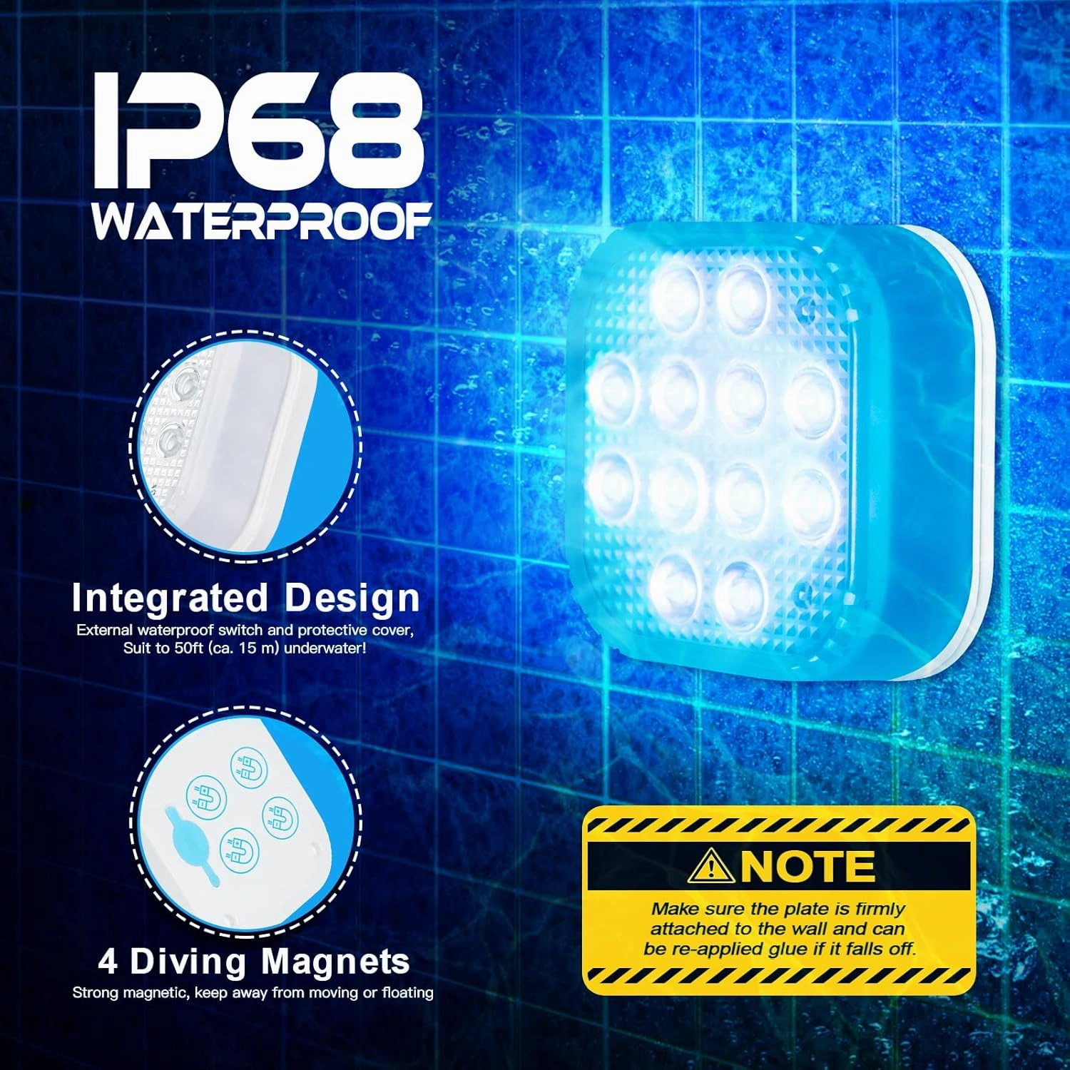 Rechargeable Submersible Pool Light - Waterproof Underwater 16 Color Changing Hot Tub Light With Remote Control and Magnet for Pond
