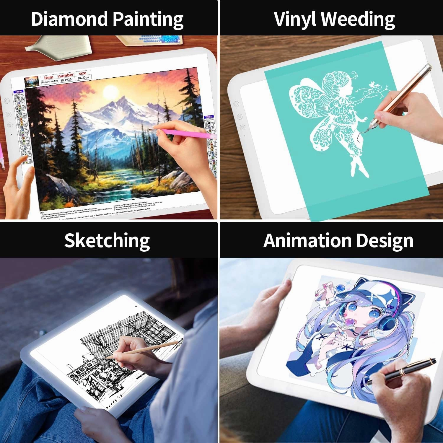 Rechargeable Super Bright Light pad A4 with Padded Case,6 Level Dimming Light Board for Weeding Vinyl,3 Color Temperatures Light Table,Light Box for Tracing, Diamond Painting