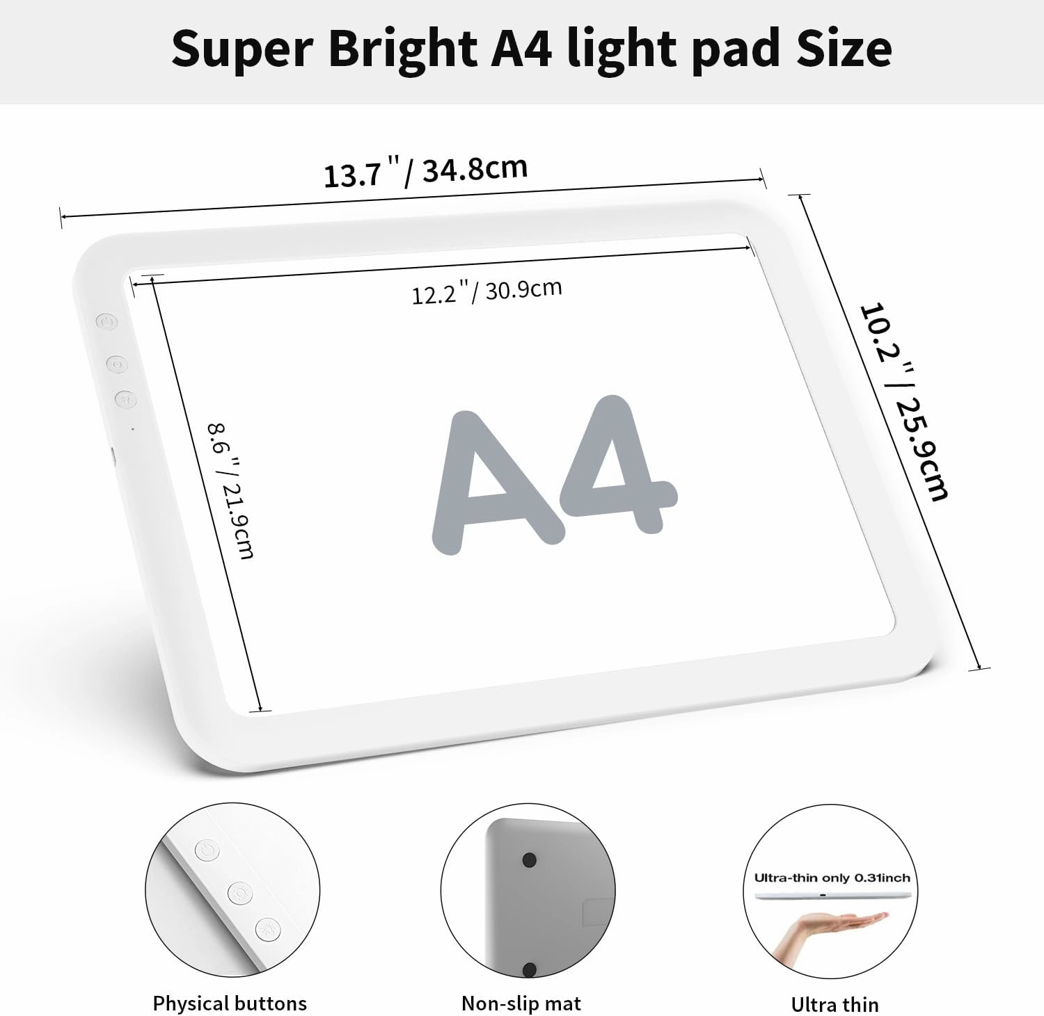 Rechargeable Super Bright Light pad A4 with Padded Case,6 Level Dimming Light Board for Weeding Vinyl,3 Color Temperatures Light Table,Light Box for Tracing, Diamond Painting