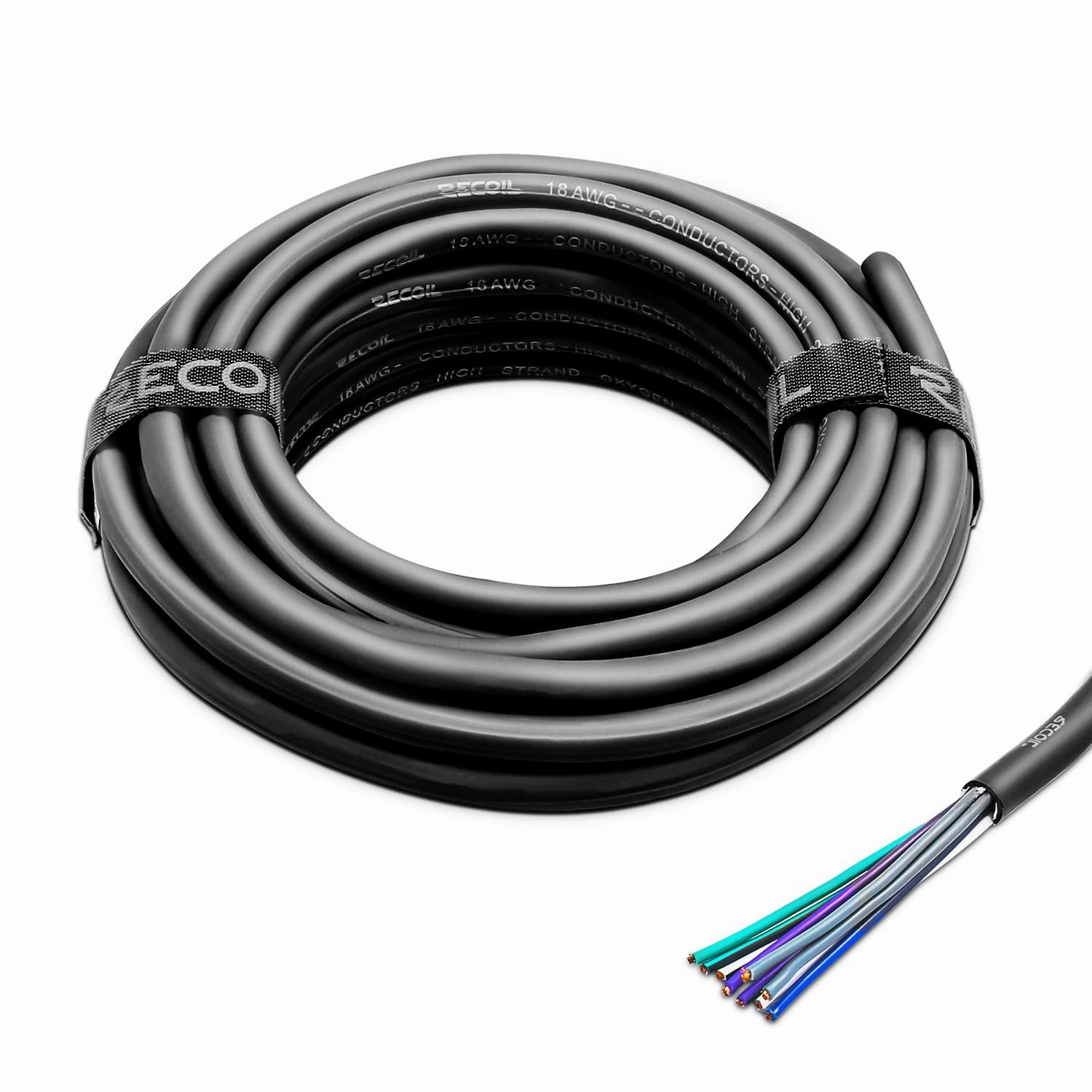 RECOIL 20-Feet 9-Conductor Speaker Cable, 18AWG CCA, Ultra-Flex and Easy Peel Jacket, 4-Channel Speaker Wire and Remote Wire speaker cable,audio wire,hi-fi speaker cord,