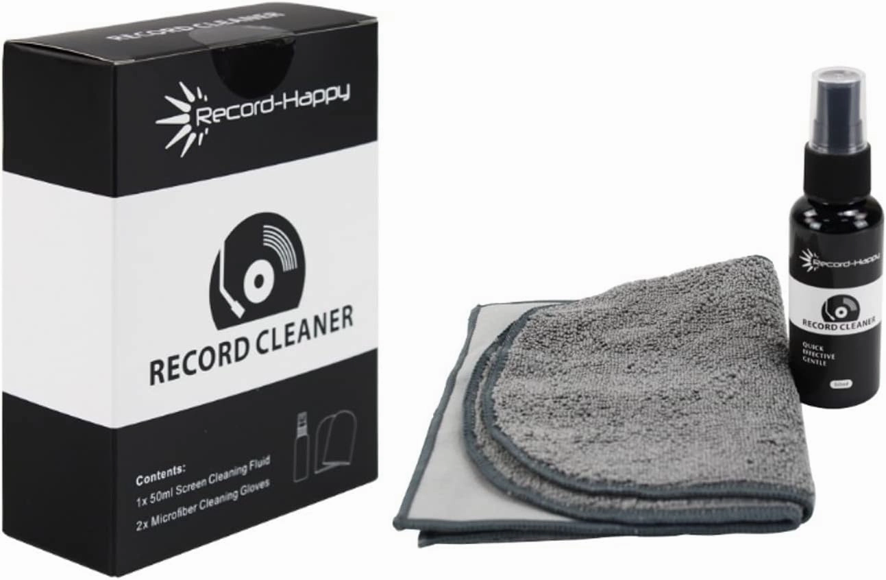 Record Cleaning Antistatic Cloth Glove - 2 Pack Anti-Static Microfiber Towel and Cleaner Solution Fluid Spray Kit. Essential Lint Free Vinyl Cleaning Solution for Your LP Album Collection (Grey) record cleaning kit,vinyl cleaner,stylus brush set,