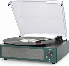Record Player for Vinyl Turntable with Built-in Wireless Receiver & 2 Stereo Speakers 3 Speed 3 Size LP Player Portable Turntable for Vinyls Records Headphone AUX RCA Auto Stop New Sleek Dark Blue turntable cartridge,phono cartridge,MM MC stylus,