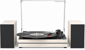 Record Player for Vinyl with External Speakers Belt-Drive Retro Turntables for Vinyl Records Dual Stereo Speakers LP Vinyl Players 3 Speed Wireless AUX-in Headphone Auto Stop Classic White belt-drive turntable,vinyl record player,audiophile turntable,