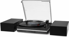 Record Player for Vinyl with External Speakers, Belt-Drive Turntable with Dual Stereo Speakers Vintage Vinyl LP Player Support 3 Speed Wireless AUX Headphone Input Auto Stop for Music Lover Black belt-drive turntable,vinyl record player,audiophile turntabl