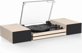 Record Player for Vinyl with External Speakers, Belt-Drive Turntable with Dual Stereo Speakers Vintage Vinyl LP Player Support 3 Speed Wireless AUX Headphone Input Auto Stop for Music Lover White belt-drive turntable,vinyl record player,audiophile turntabl