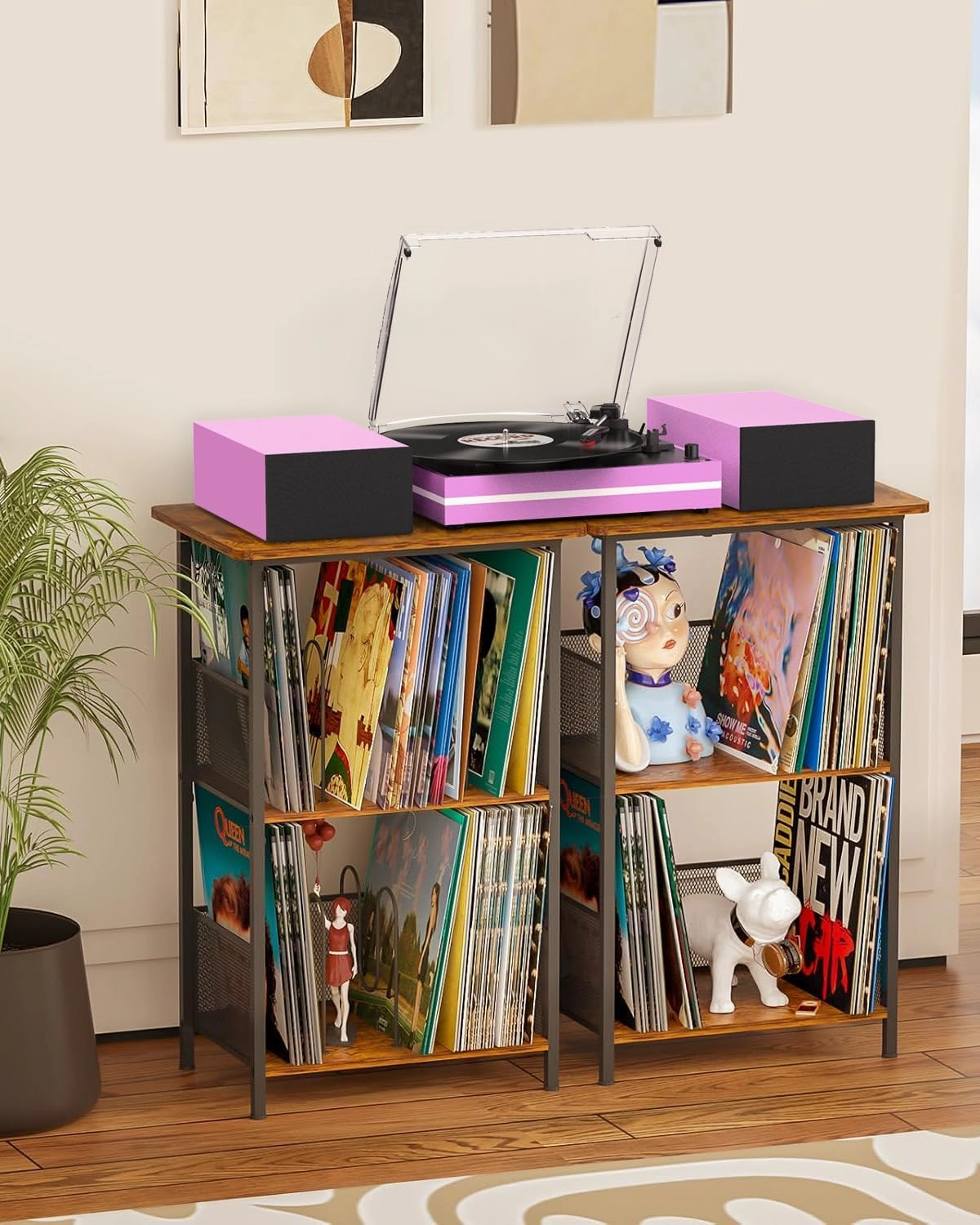 Record Player for Vinyl with Two External Speakers Turntable for Vinyls Records Belt-Driven LP Turn Table 3-Speed Wireless Playback AUX-in Headphone RCA Line New Sleek Pink