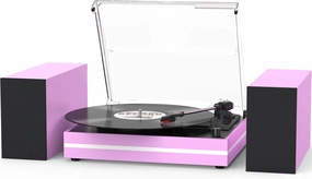 Record Player for Vinyl with Two External Speakers Turntable for Vinyls Records Belt-Driven LP Turn Table 3-Speed Wireless Playback AUX-in Headphone RCA Line New Sleek Pink balanced output player,audiophile player,hi-res digital player,