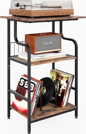 Record Player Stand, 3-Tier Record Player Table, Vinyl Record Storage with Extra-Large Desktop, Turntable Stand End Table for Vinyl Record, Record Holder for Living Room - Rustic Brown vinyl accessories,turntable parts,record player tools,