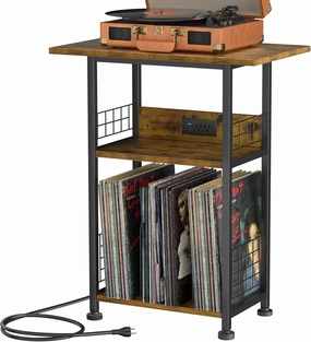Record Player Stand - 3-Tier Rustic Brown Vinyl Storage Table with Charging Station, Stylish Turntable Organizer for Living Room & Bedroom, Elegant Gift for Music Lovers & Vinyl Enthusiasts vinyl storage,record holder,LP organizer,
