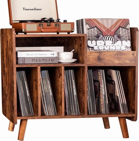 Record Player Stand, Large Record Player Table Cabinet with Open Vinyl Storage and Display Shelf Holds up to 350 Albums, Mid Century Wood Turntable for Living Room, Bedroom (Brown) vinyl storage,record holder,LP organizer,