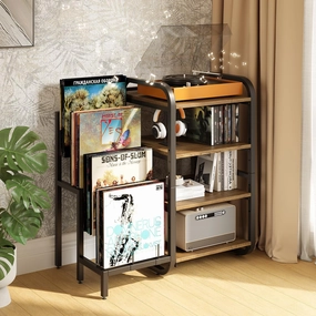 Record Player Stand, Record Player Table with Vinyl Record Storage Holder, 4 Tier Turntable Stand Vinyl Shelf Cabinet Holds up to 300  Albums, for Living Room Bedroom vinyl storage,record holder,LP organizer,