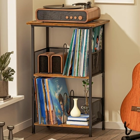Record Player Stand Up to 200 Albums, Vinyl Storage Table with Extended Wooden Desktop, Record Player Holder for Albums, Vinyl Stand End Table Storage Rack for Bedroom & Living Room vinyl storage,record holder,LP organizer,