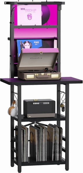 Record Player Stand with Led Light,Record Player Table with Vinyl Storage,Turntable Stand with Record Holder Vinyls Display Shelf for Music Room Studio,Black vinyl storage,record holder,LP organizer,