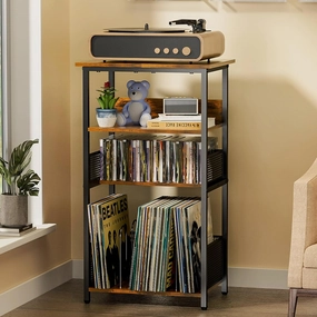 Record Player Stand with Storage Up to 100 Albums and 40 CDs, 4 Tier Vinyl Record Storage for Living Room, Turntable Stand with Record Holder & Display Shelf vinyl storage,record holder,LP organizer,