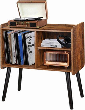 Record Player Stand with Vinyl Record Storage, Mid-Century Turntable Stand for Living Room Bedroom Office, Record Player Table, Vinyl Holder Holds up to 100 Albums, Rustic Brown vinyl storage,record holder,LP organizer,